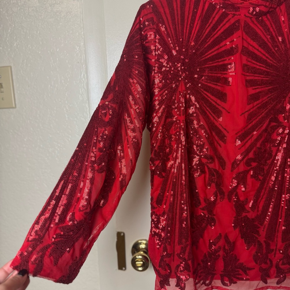 Boston Proper Red Sequin Long Sleeve Top Size L - Picture 4 of 7